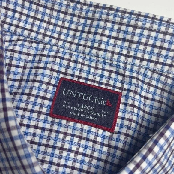 UNTUCKit Sheldrake Performance Nylon Gingham Check Men L Button Up Stretch Shirt - Picture 6 of 8
